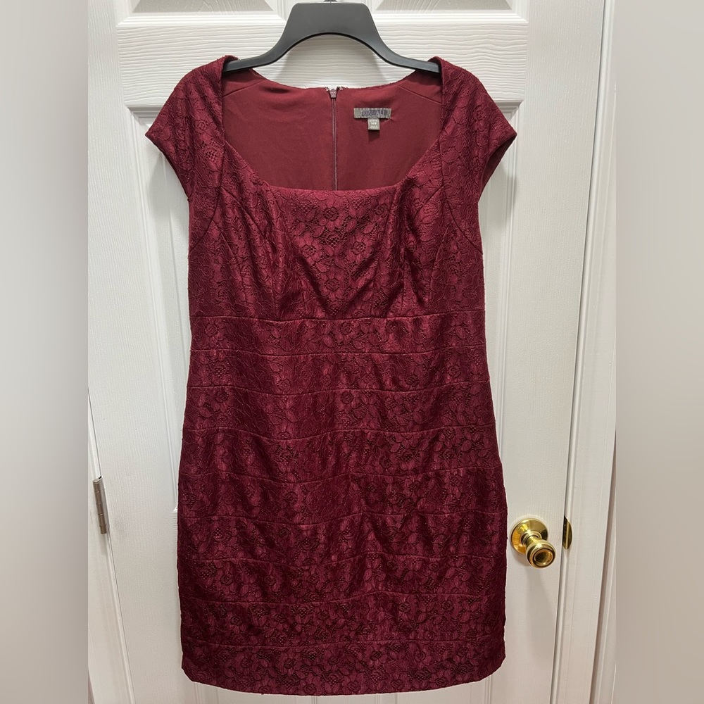 Burgundy Lace Body-con Dress Plus Sized